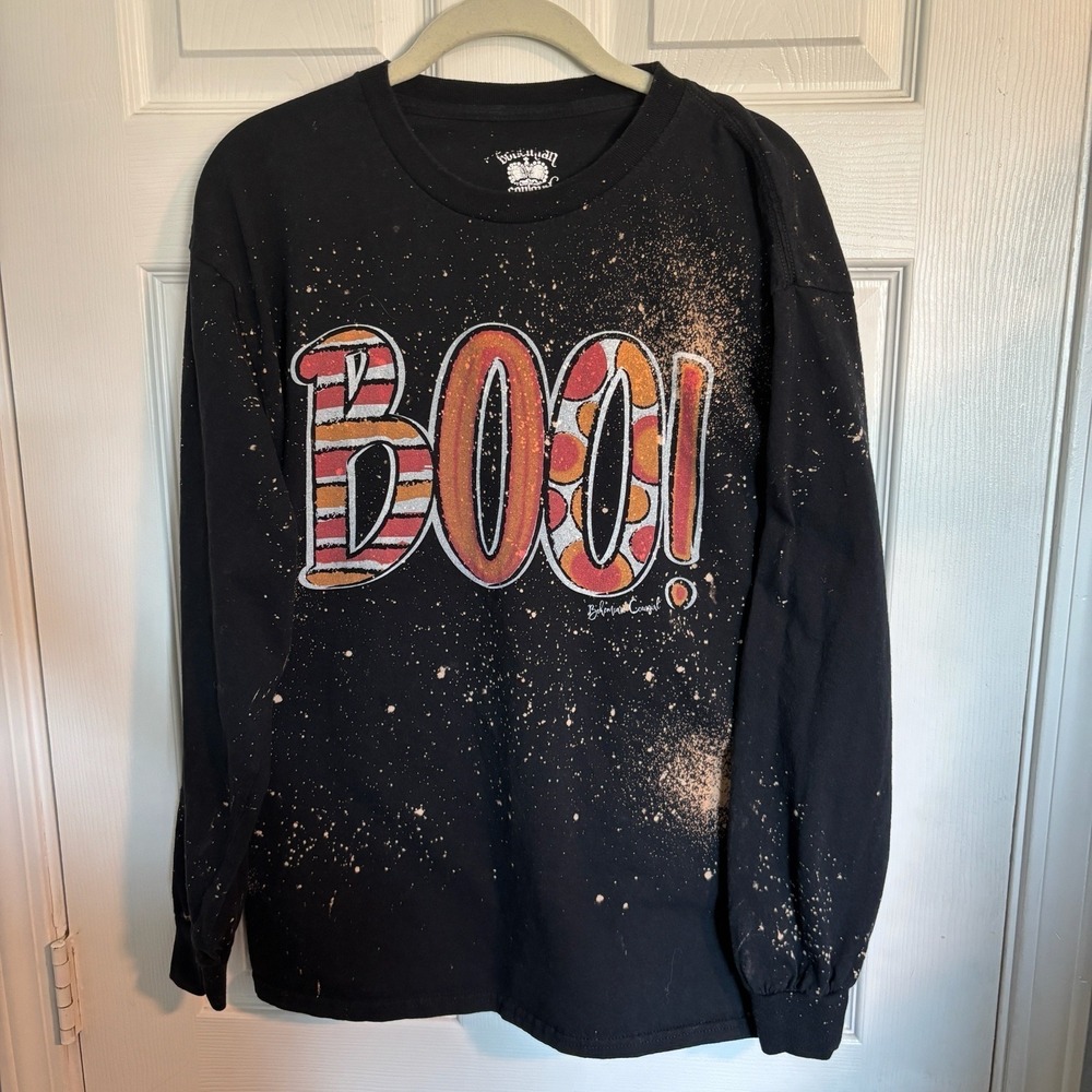 Bohemian Cowgirl Women's Halloween "BOO" Black Splatter Long Sleeve Tee Large - Picture 2 of 13